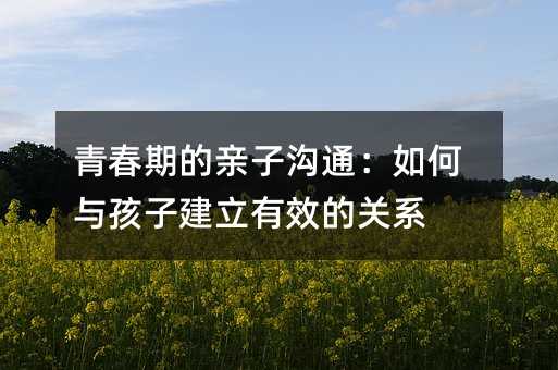 青春期的亲子沟通：如何与孩子建立有效的关系